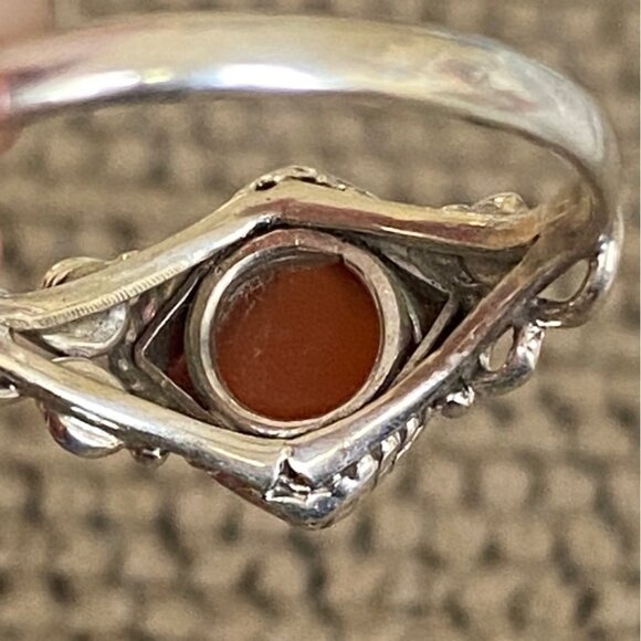 Ring Size 8 Red Orange Carnelian Diamond Cabochon Smooth Sterling Silver 925 Wom - Picture 6 of 8